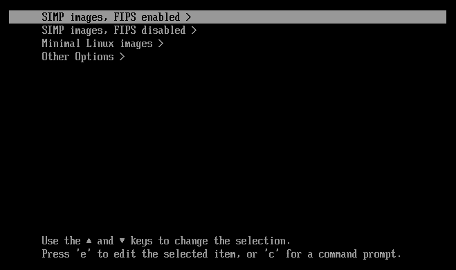SIMP boot options screen (UEFI, el7)